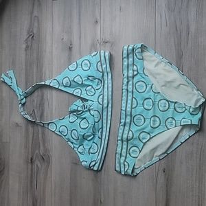 Perry Ellis Fun Bikini 👙 Size Large Tiffany Blue ,Brown & White Color
